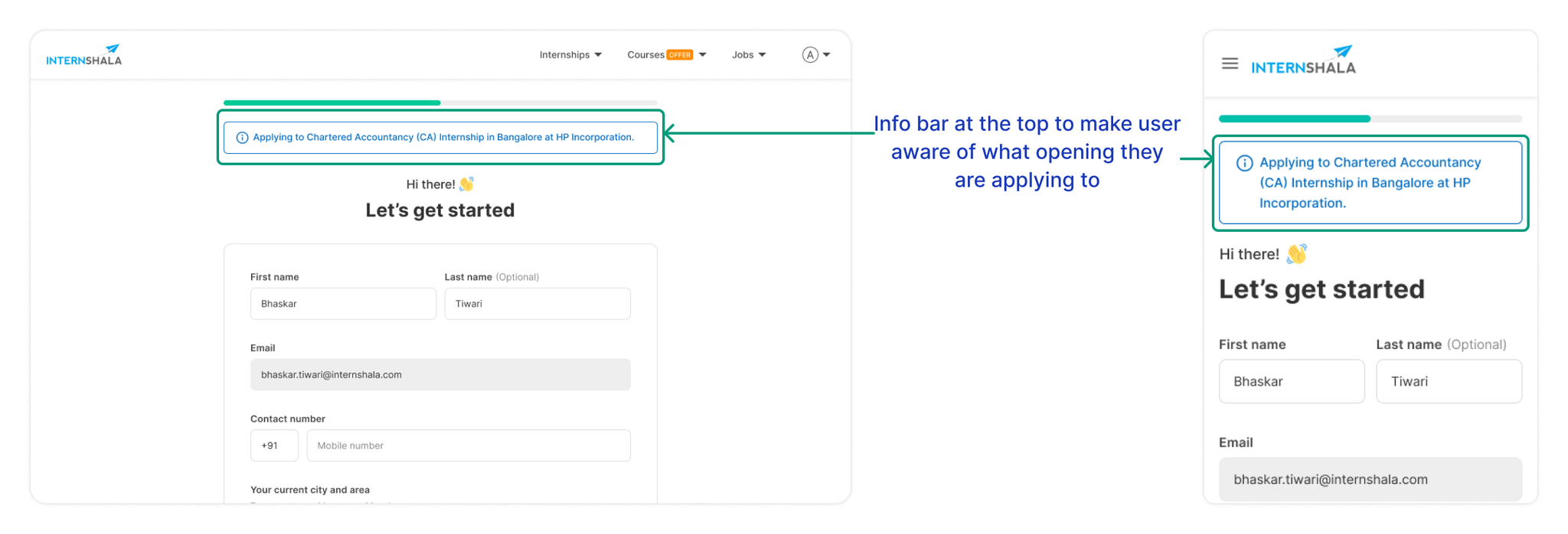 Apply-now onboarding with a contextual info bar